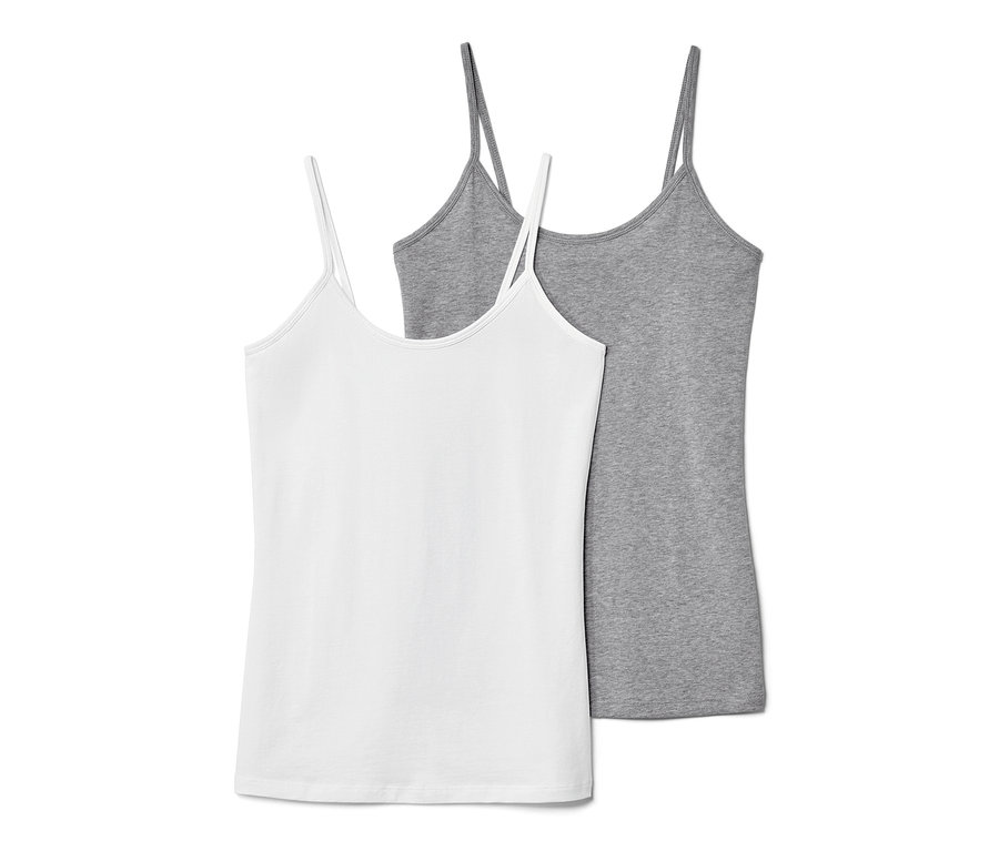 Két női trikó: egy fehér és egy szürke. 2 női trikó, fehér/szürke.