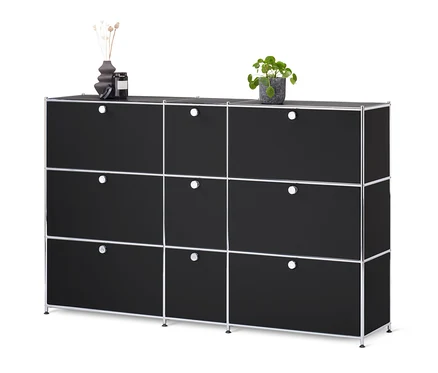Fekete »CN3« komód, 9 ajtós.