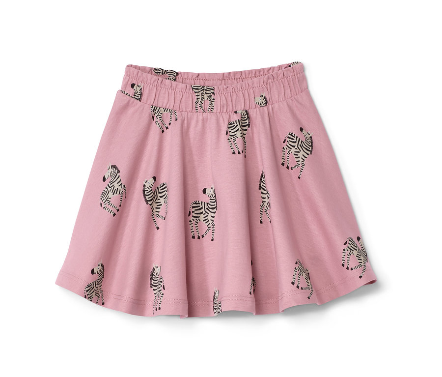 Rózsaszín kislány jerseyszoknya zebra mintával.