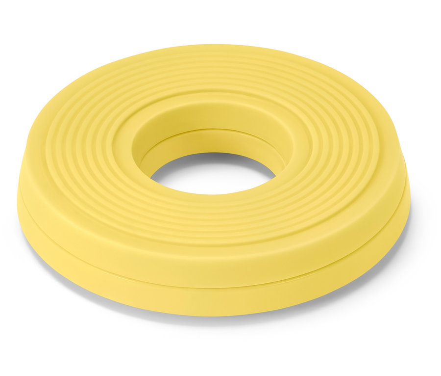 Sárga kör alakú tárgy lyukkal a közepén.