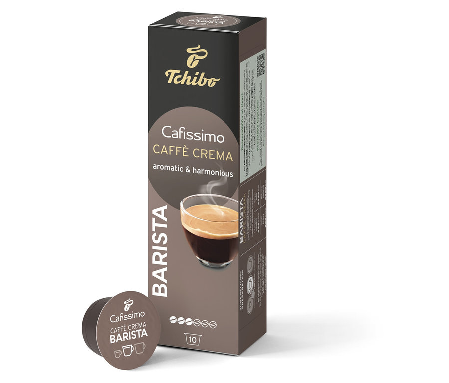 Egy csomag és egy kapszula Cafissimo BARISTA Caffè Crema.