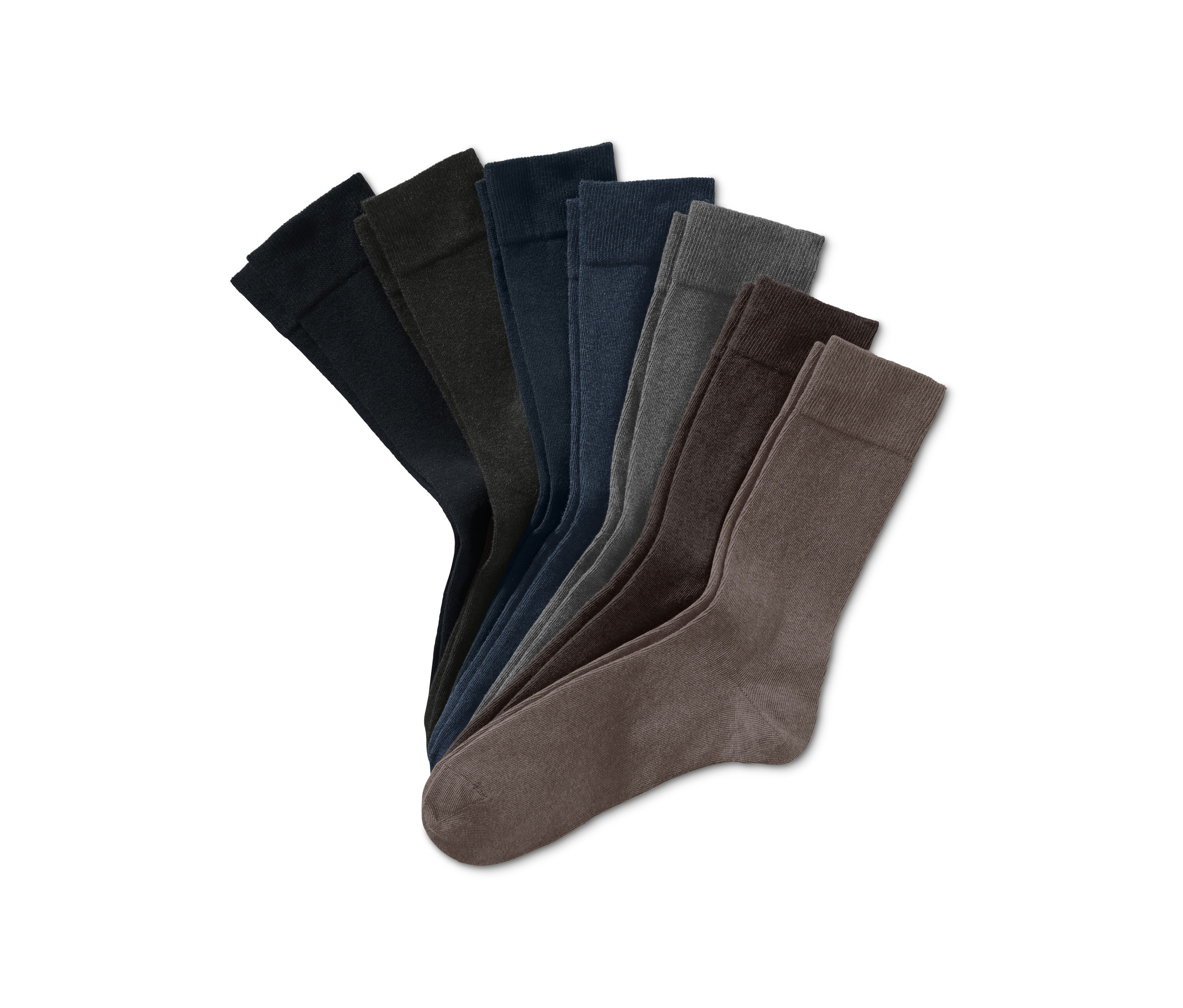 Hét pár zokni különböző színekben.