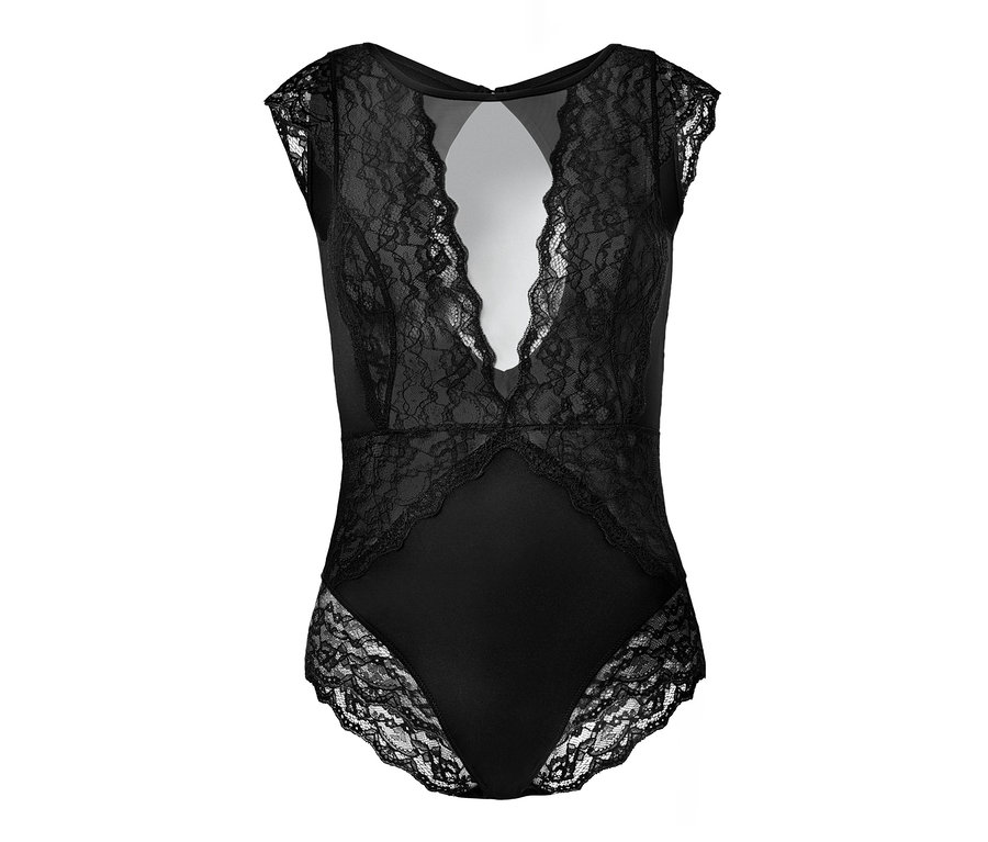 Fekete csipkés női body.
