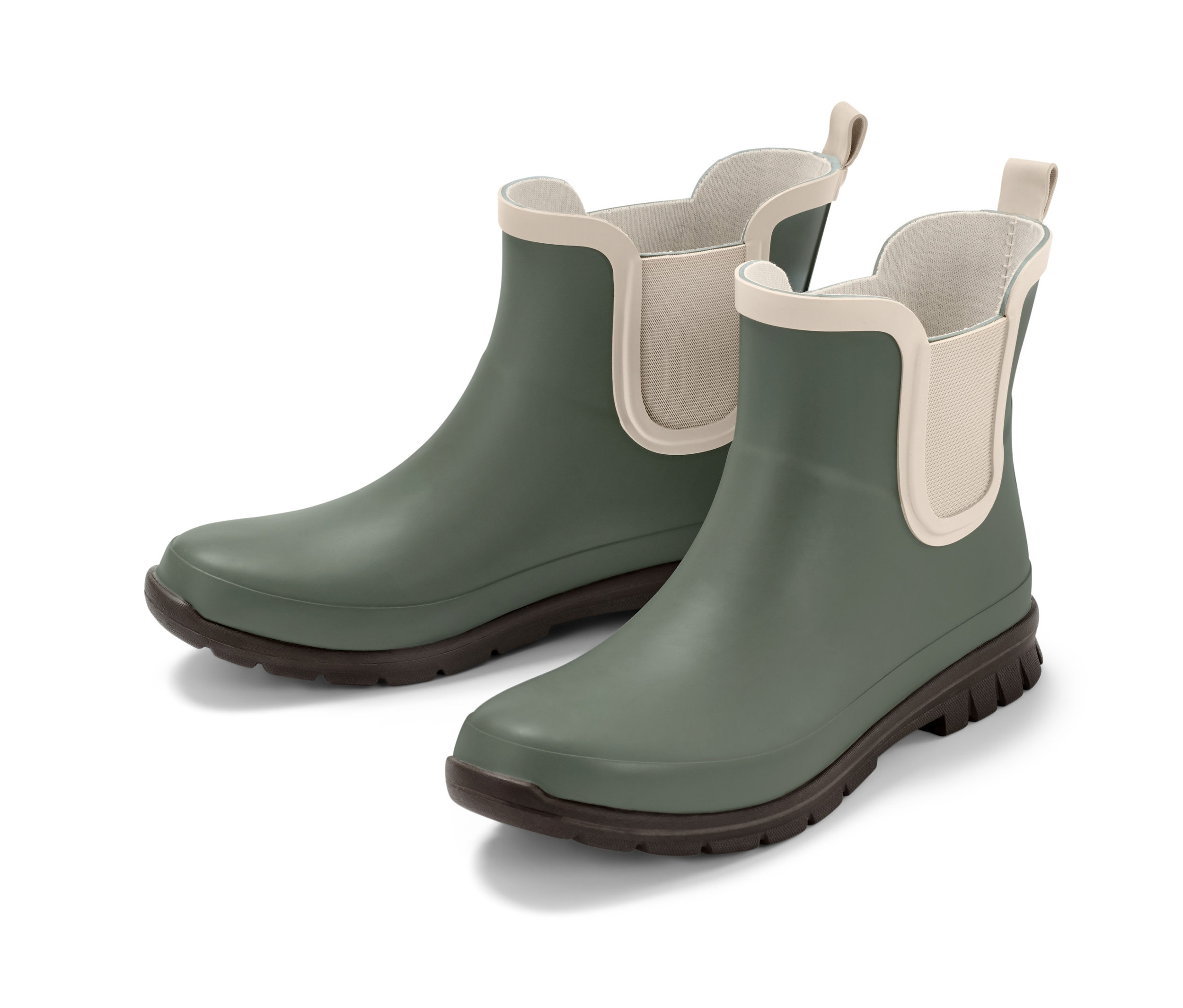 Egy pár zöld gumi bokacsizma.