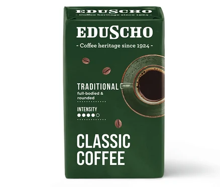 Eduscho Classic Coffee Traditional - 250g őrölt, pörkölt kávé csomagolása.
