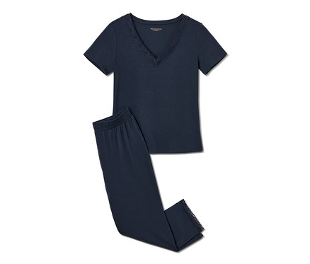 Női 7/8-os pizsama, csipkés, sötétkék