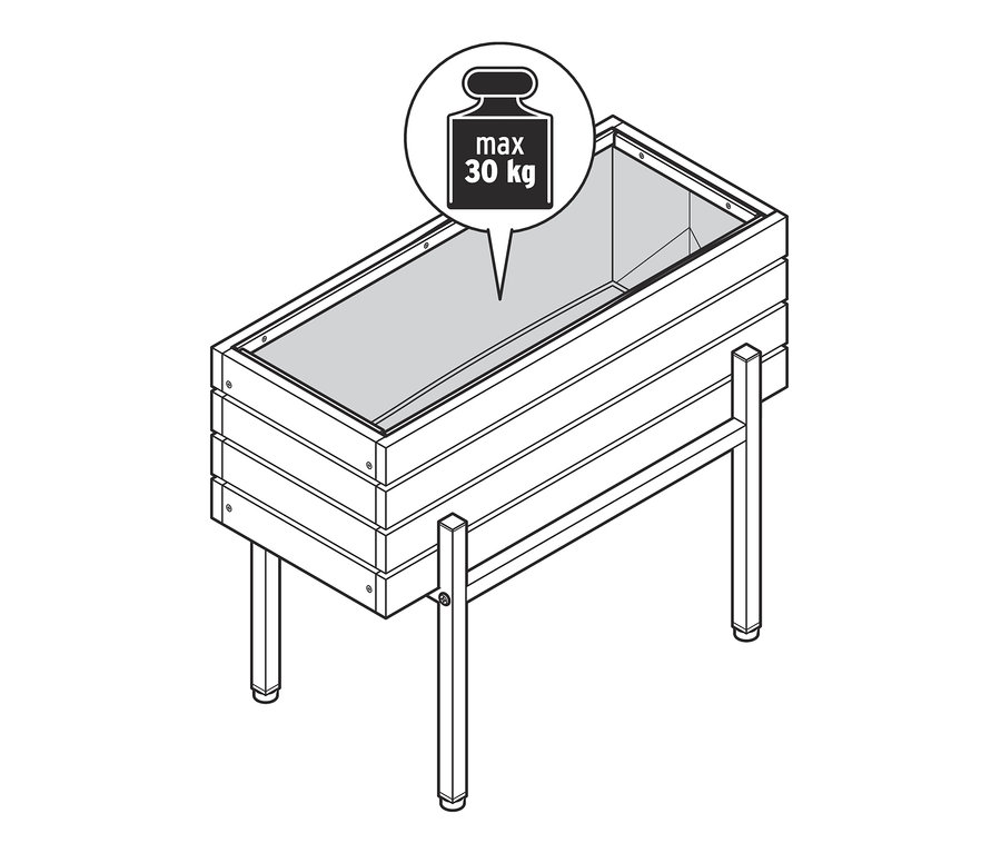 Illusztráció egy Elin virágládáról, maximum 30 kg teherbírással.