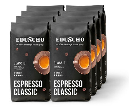 Nyolc darab Eduscho Espresso Classic - 8x1 kg szemes, pörkölt kávé.