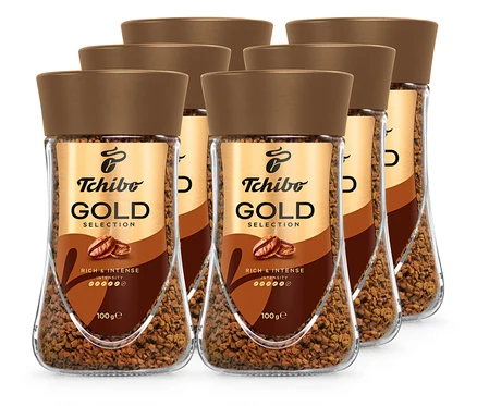 Hatos csomag Tchibo Gold Selection 6x100g instant kávé.