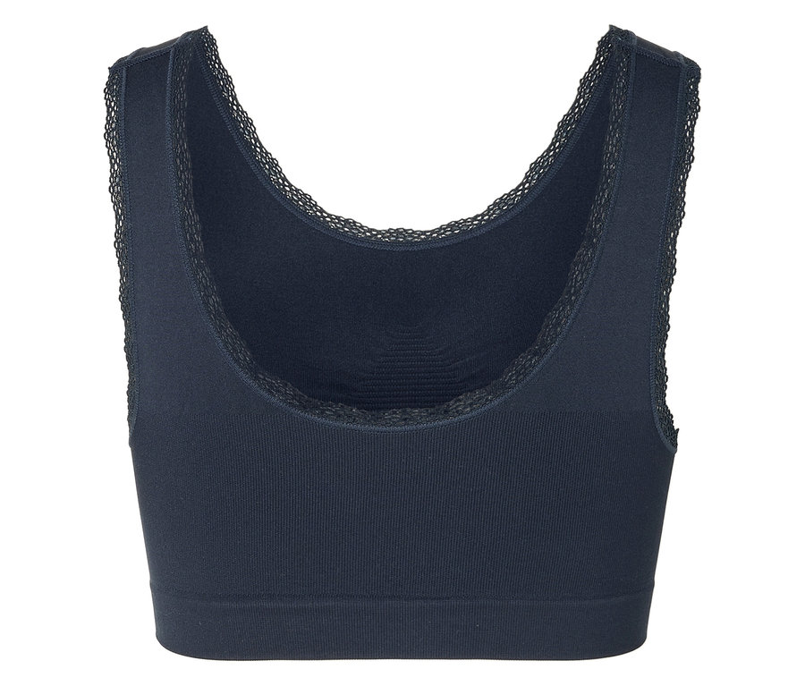 Sötétkék, bordázott bralette csipke szegéllyel.