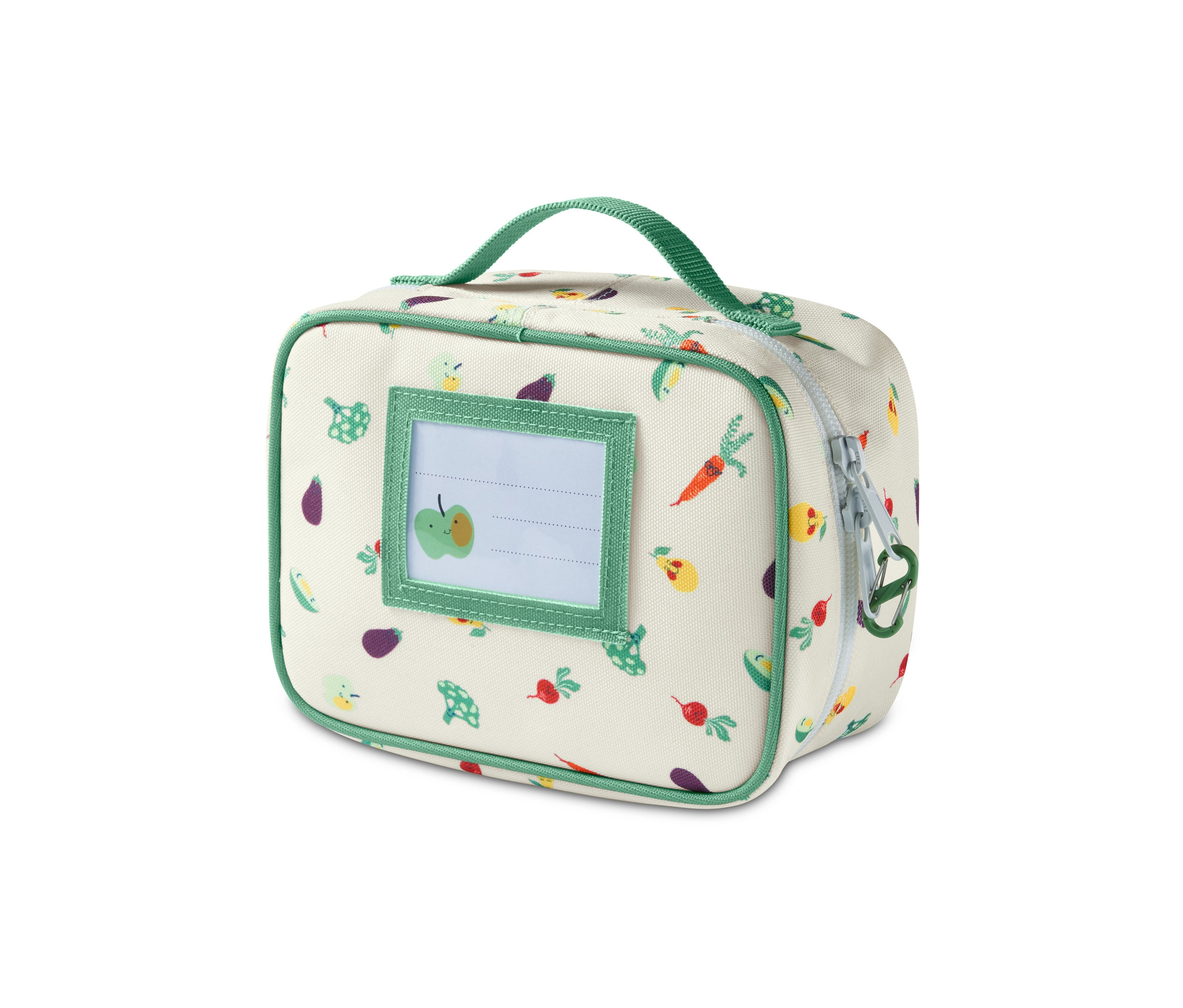 Zöldséges mintájú, gyerekzáras gyógyszeres táska.