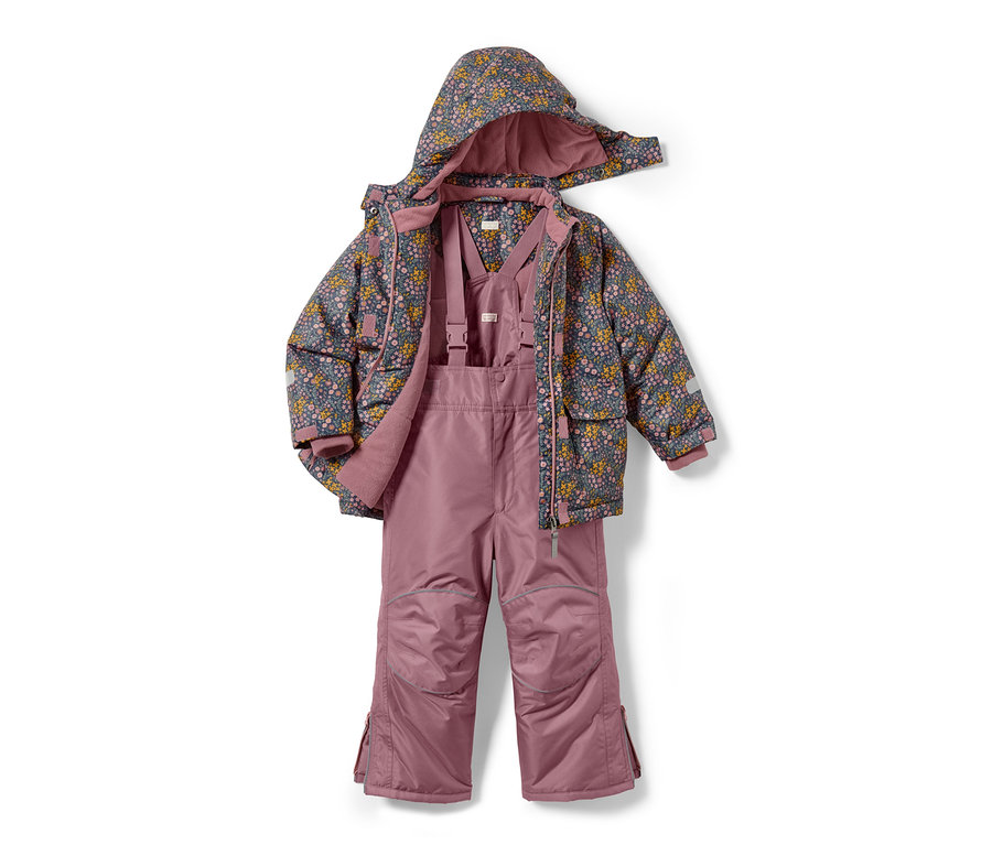 Rózsaszín kétrészes virágmintás téli overál.