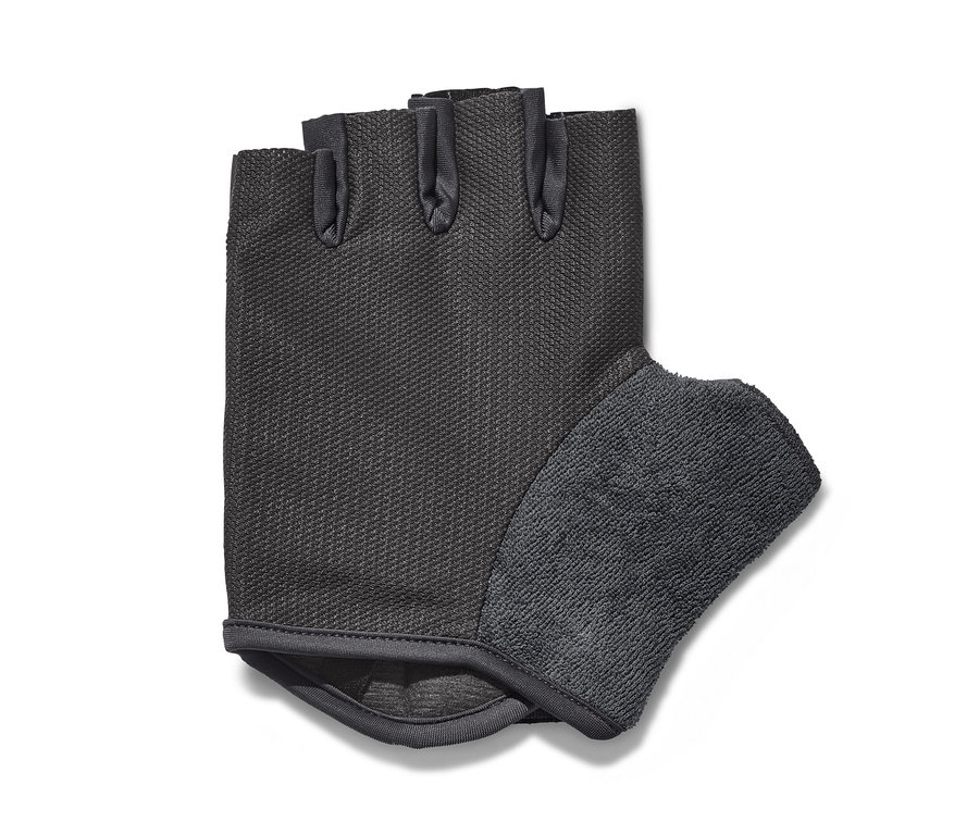 Fekete, ujjatlan kerékpáros kesztyű.