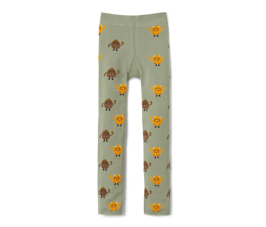 Zöld kötött leggings szettben, 2 darab, szörnyes mintával.