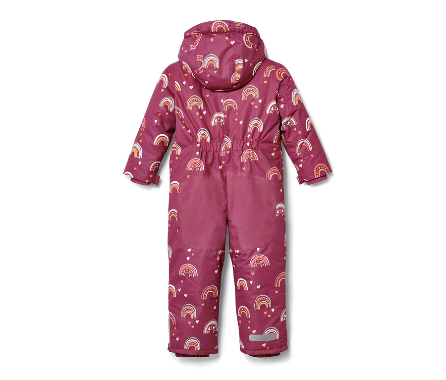 Gyerek téli kezeslábas, szivárványos, hátulnézetből.