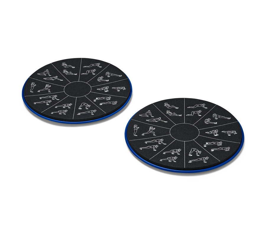 Két fekete 2 csúszókorong kék szegéllyel és fehér gyakorlatábrákkal.