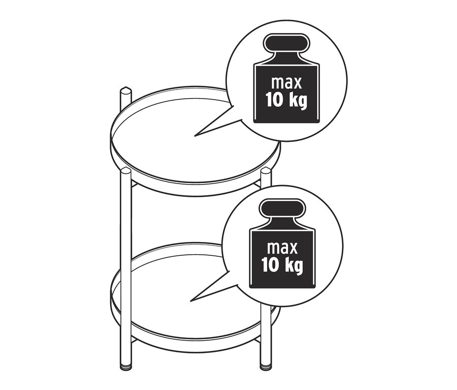 Illusztráció egy fém dohányzóasztalról, maximum 10 kg teherbírással.