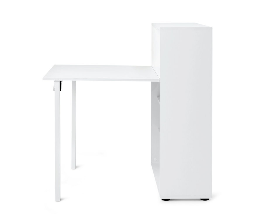 Fehér polc lehajtható asztallal.