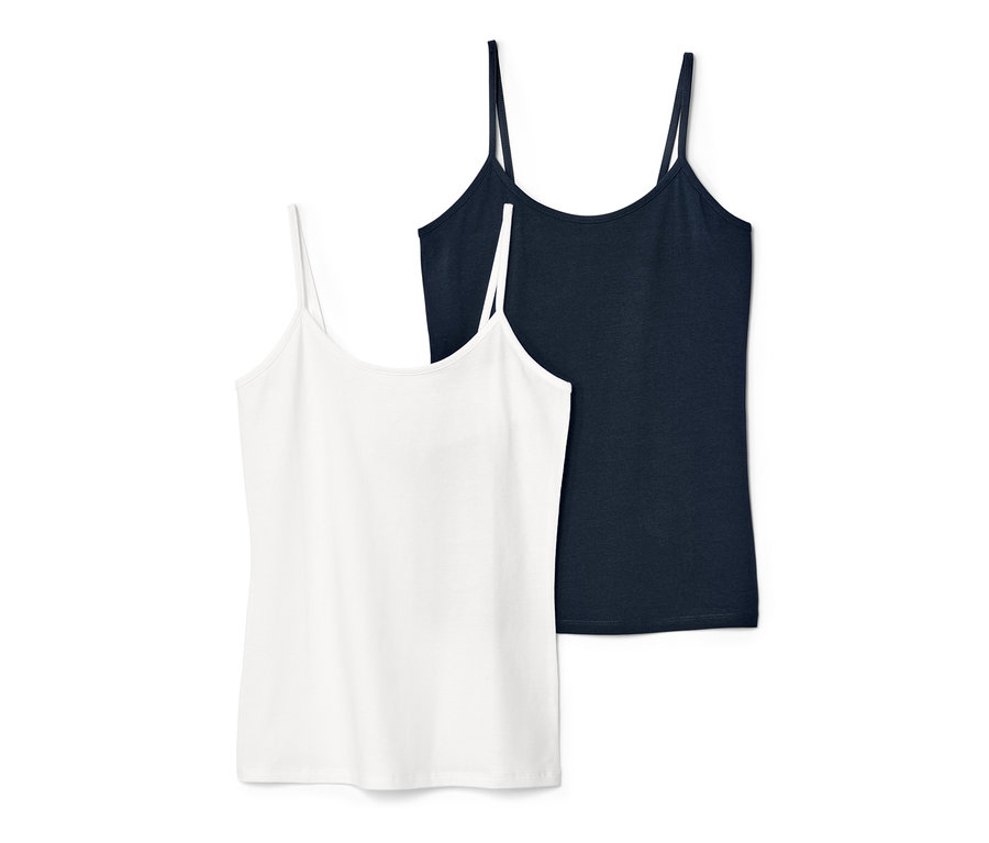 Két női trikó, egy kék és egy fehér.