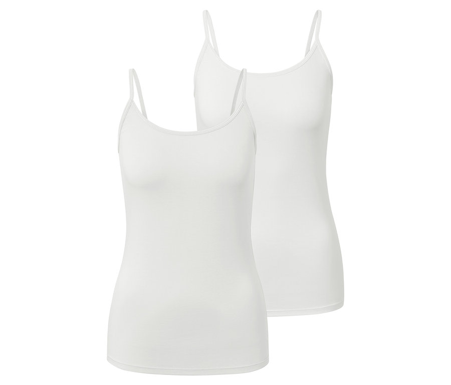 Két fehér spagettipántos trikó egymáson.