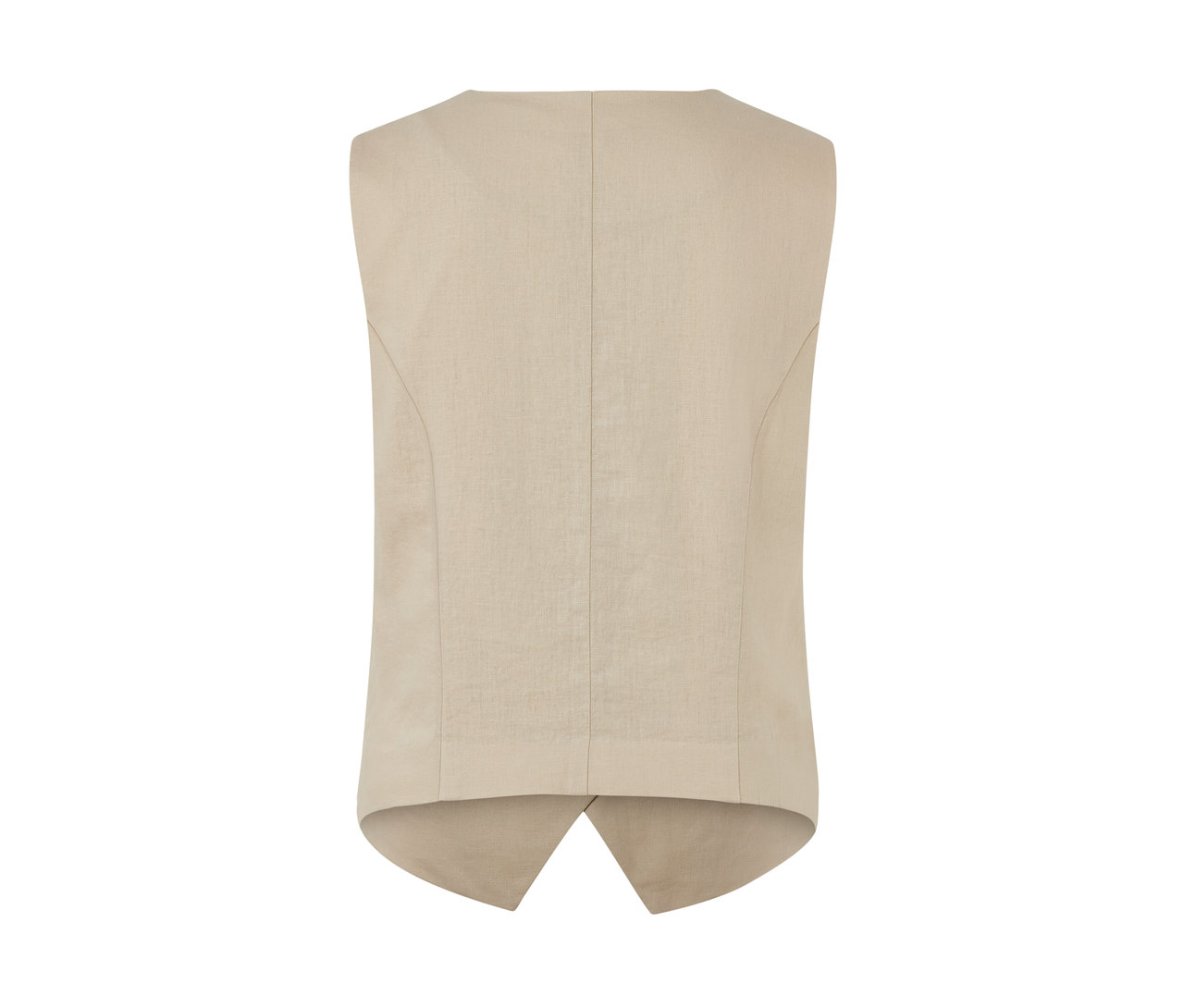 A lenvászon mellény hátulnézete.