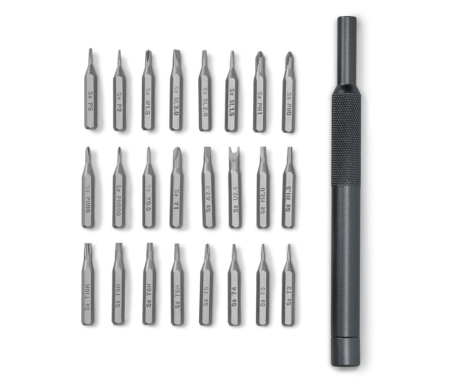 Precíziós csavarhúzó bit készlet és markolat.