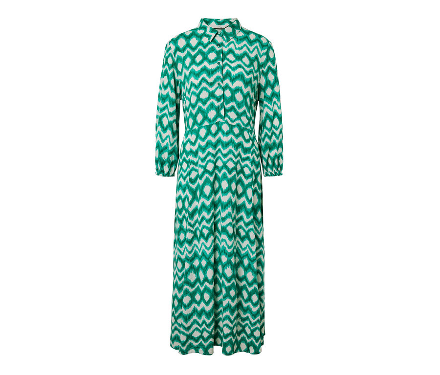 Zöld-fehér, nyomott mintás ingruha.