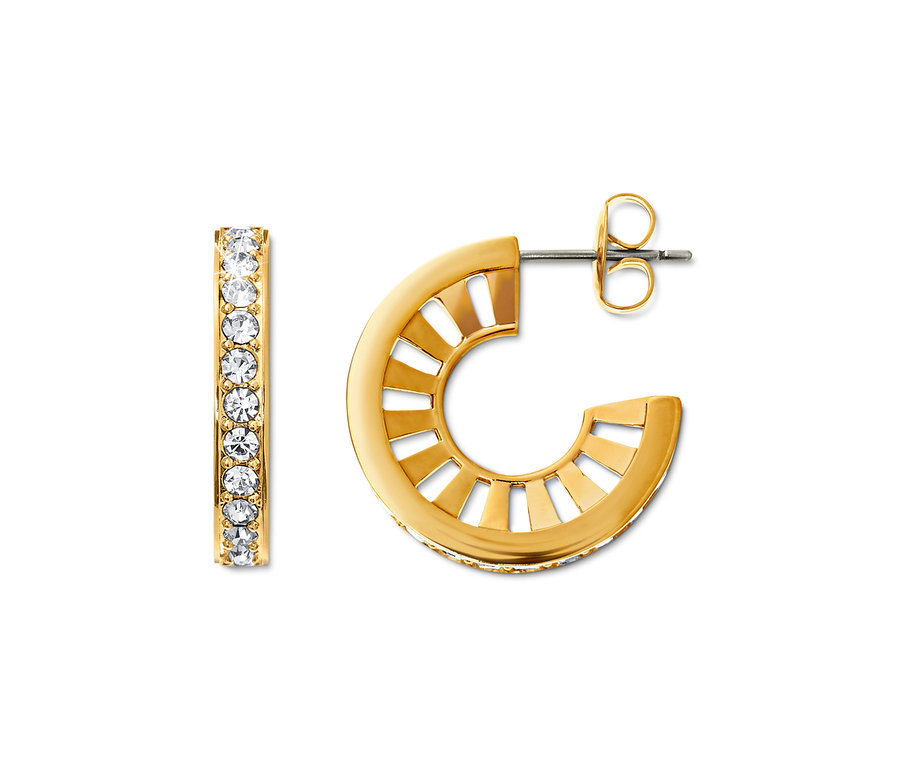 Két aranyozott női fülbevaló üvegkristállyal.