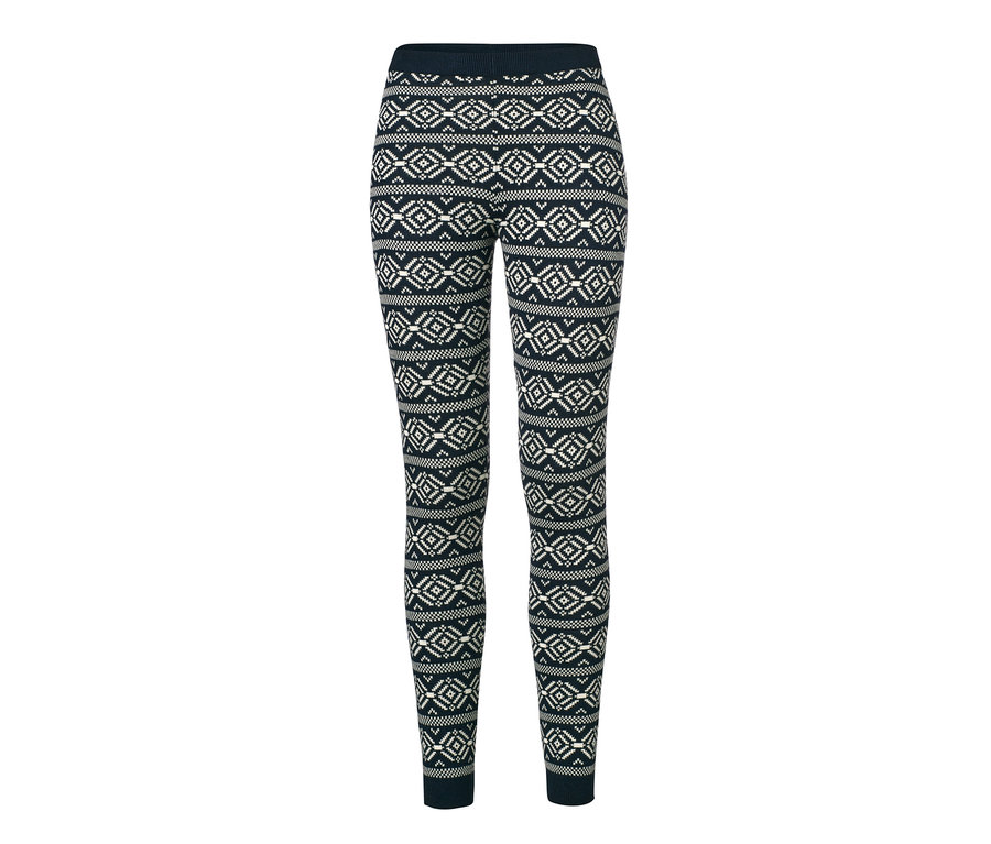 Mintás, sötétkék kötött leggings.
