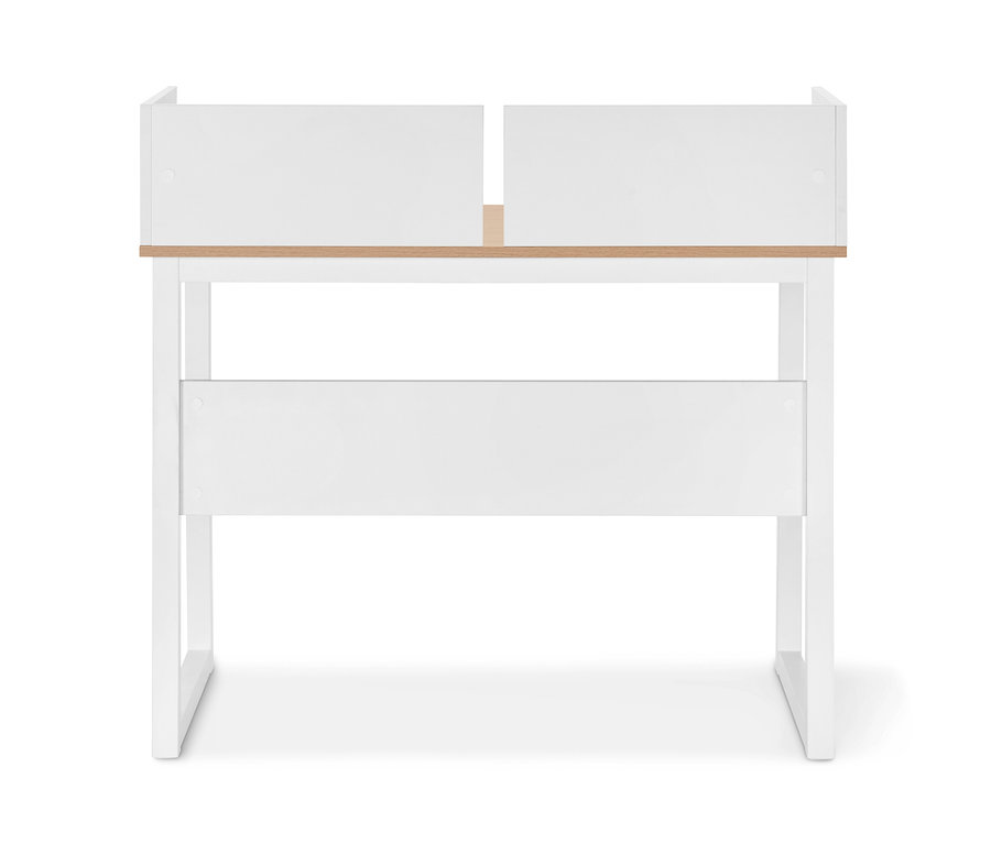 Fehér írókomód oldalsó peremmel.