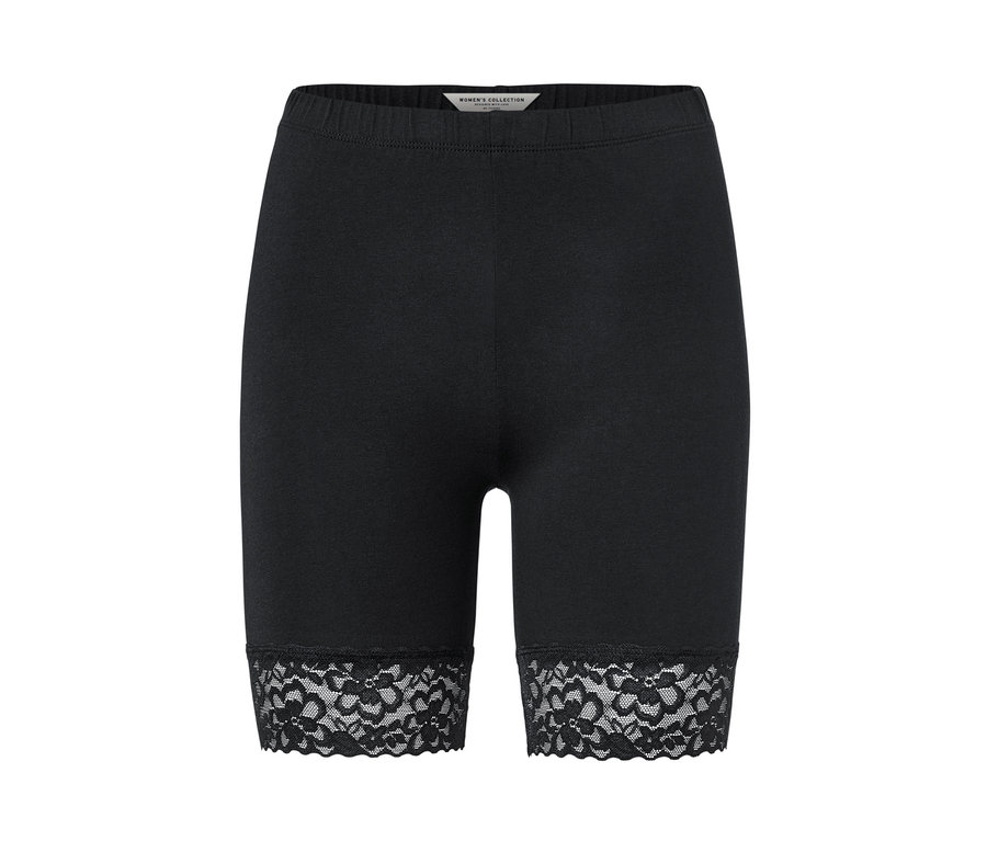 Fekete, csipkés szegélyű női biciklisnadrág.