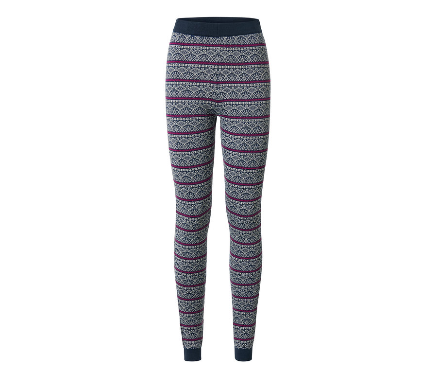 Női kötött leggings, mintás, sötétkék színben.