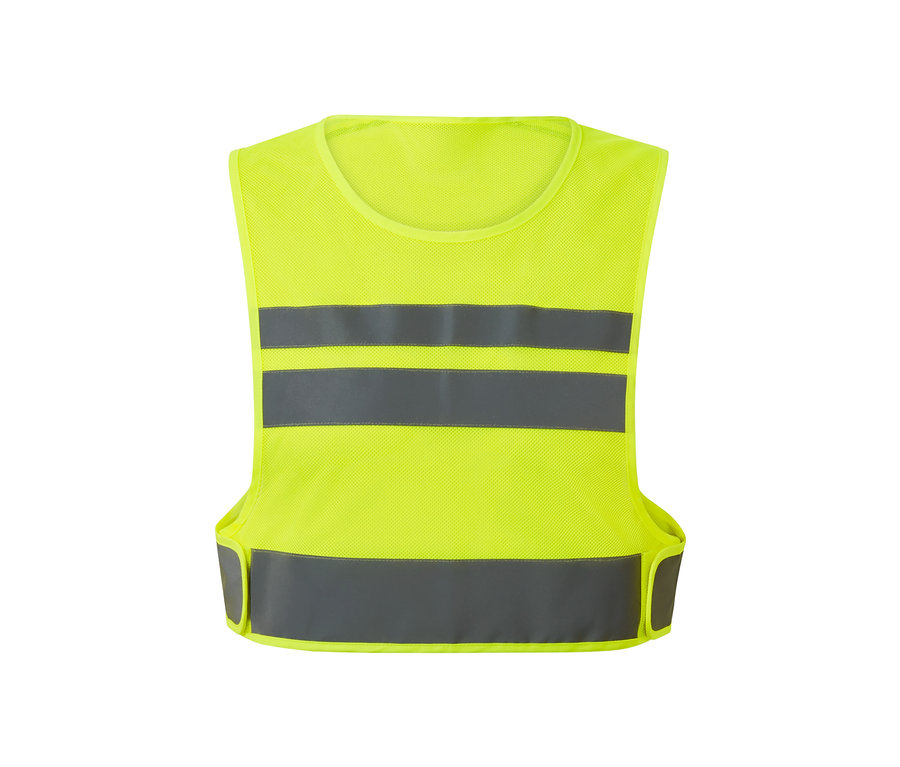 Neonsárga fényvisszaverő mellény fényvisszaverő csíkokkal.