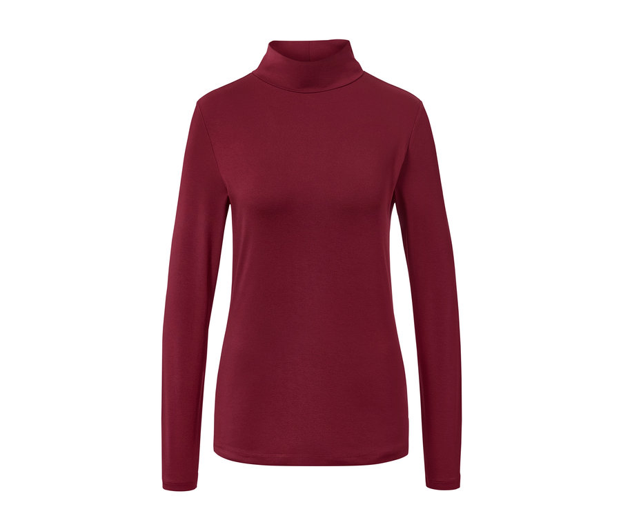 Piros női állógalléros felső.