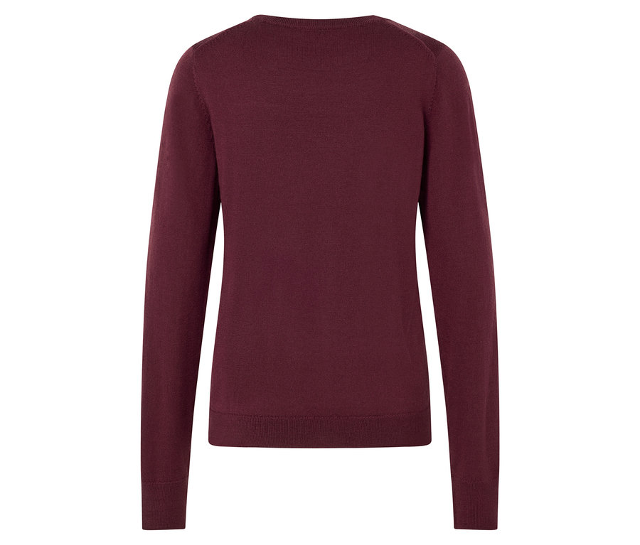 Burgundi színű, hosszú ujjú pulóver, hátulnézet.