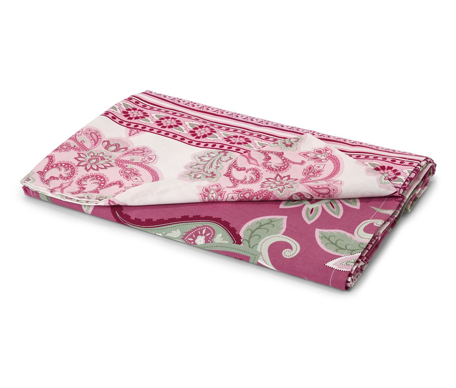 Összehajtott, rózsaszín és zöld virágmintás Renforcé-Multifunktions-Überwurf.