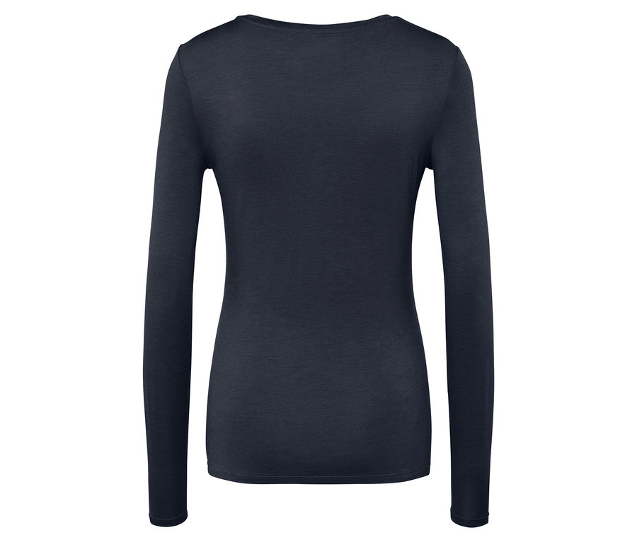 Sötétkék hosszú ujjú póló, hátulnézet.