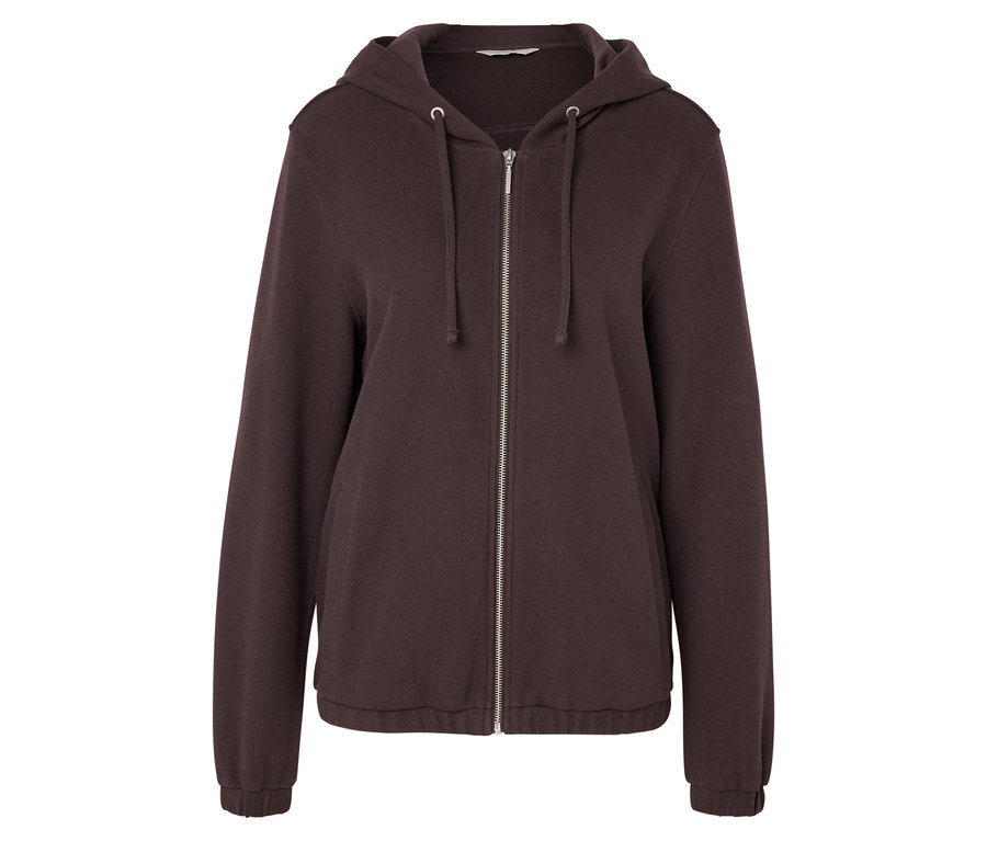 Barna, cipzáras kapucnis pulóver.