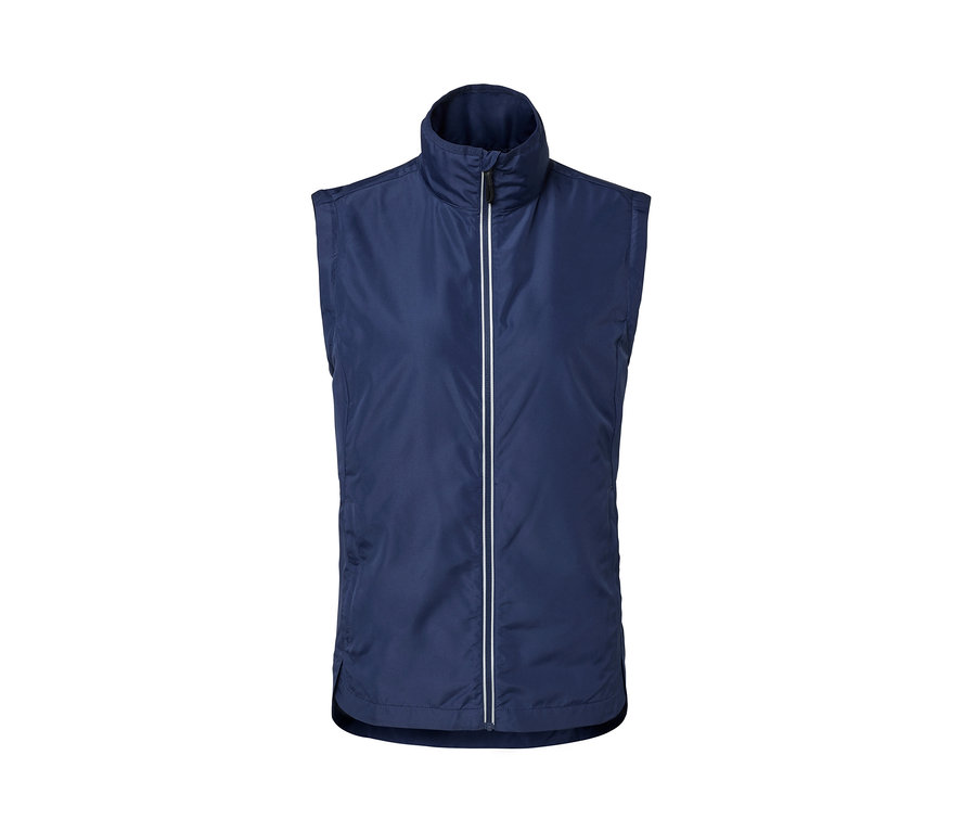 Kék 2 az 1-ben kerékpáros kabát középen cipzárral.