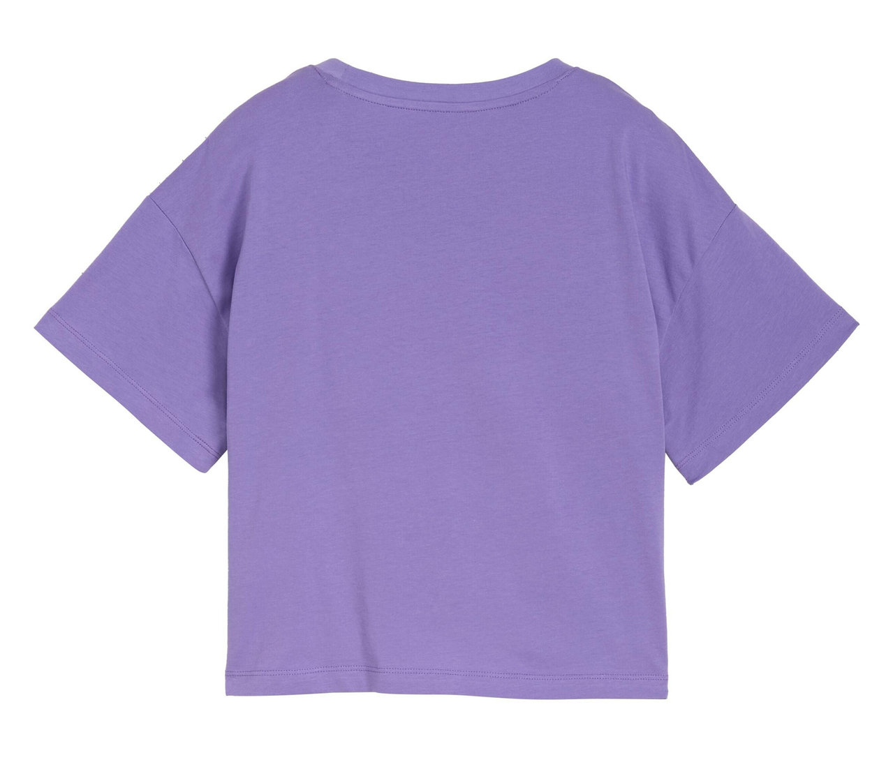 Lila póló, hátulról fényképezve.