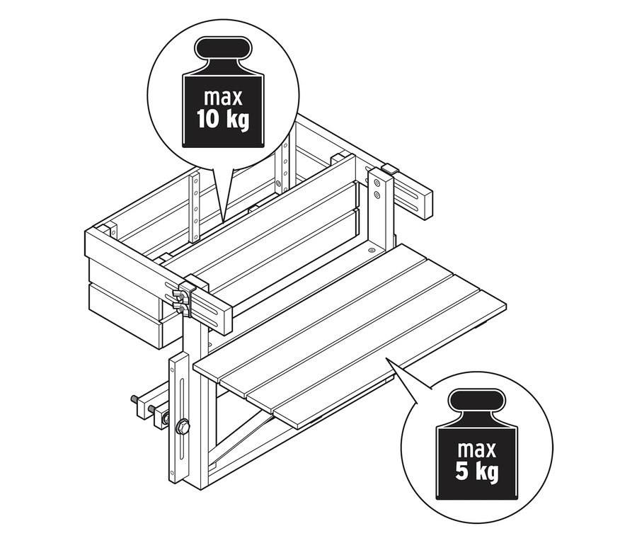 Illusztráció egy fa szerkezetről, maximum 10 kg és 5 kg súlykorlátozással.