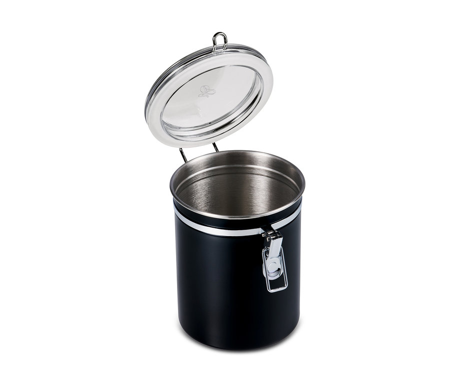 Nyitott, fekete aromatartó doboz.