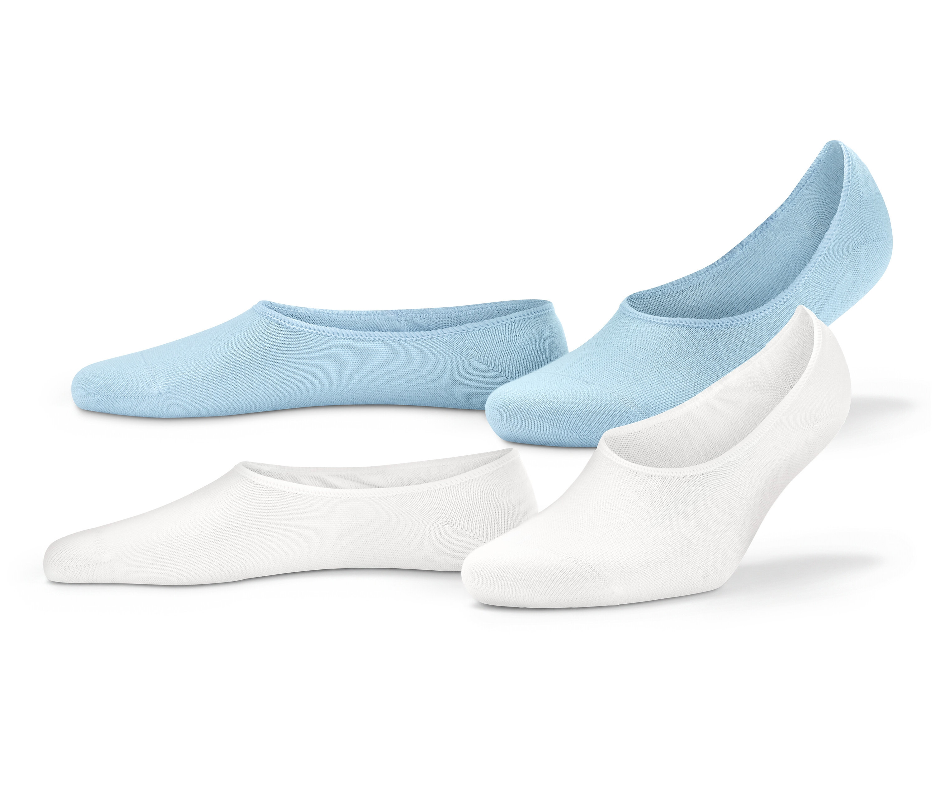 Két pár titokzokni: egy fehér és egy világoskék.