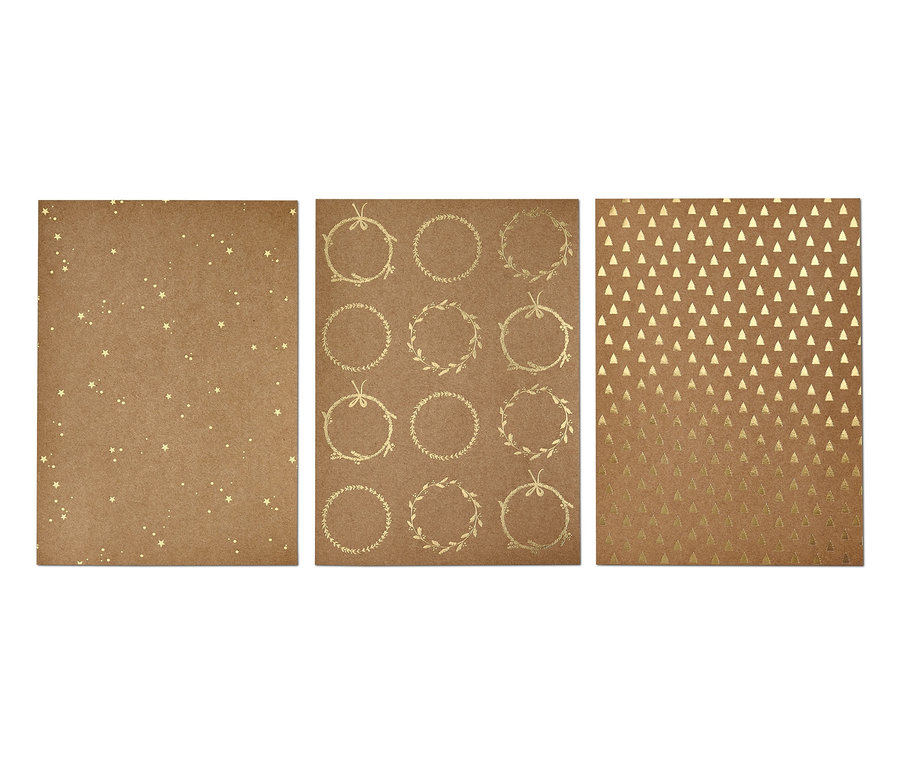 Kraft papír készlet csillag, koszorú és háromszög mintákkal.