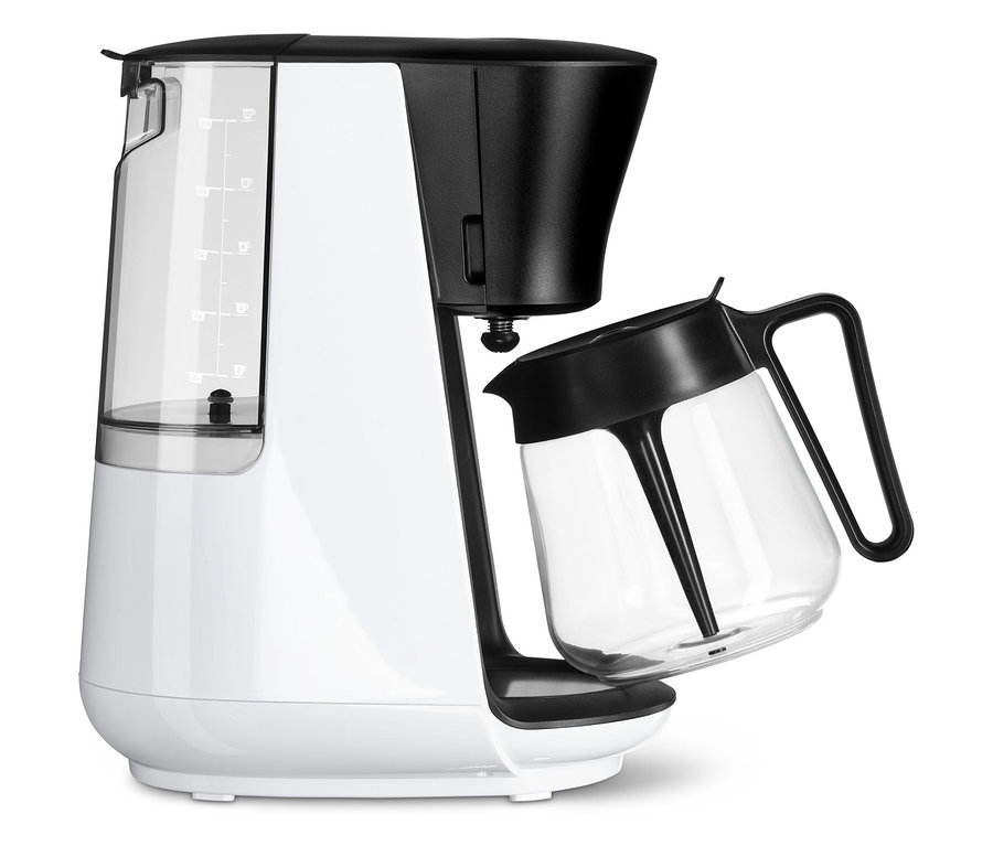 Fehér »Let's Brew« filteres kávéfőző, levehető üvegkancsóval.