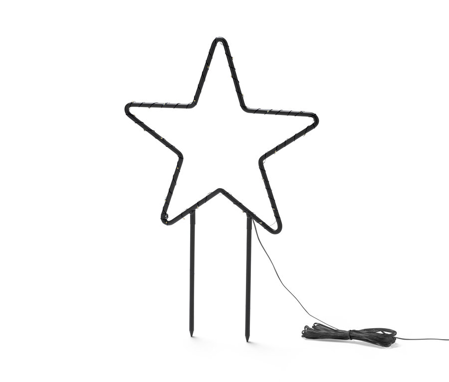 Kicsi, leszúrható, kültéri LED-es csillag fehér háttérrel.