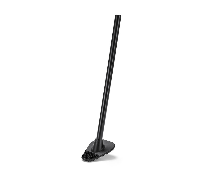 Egy fekete szilikon WC-kefe.