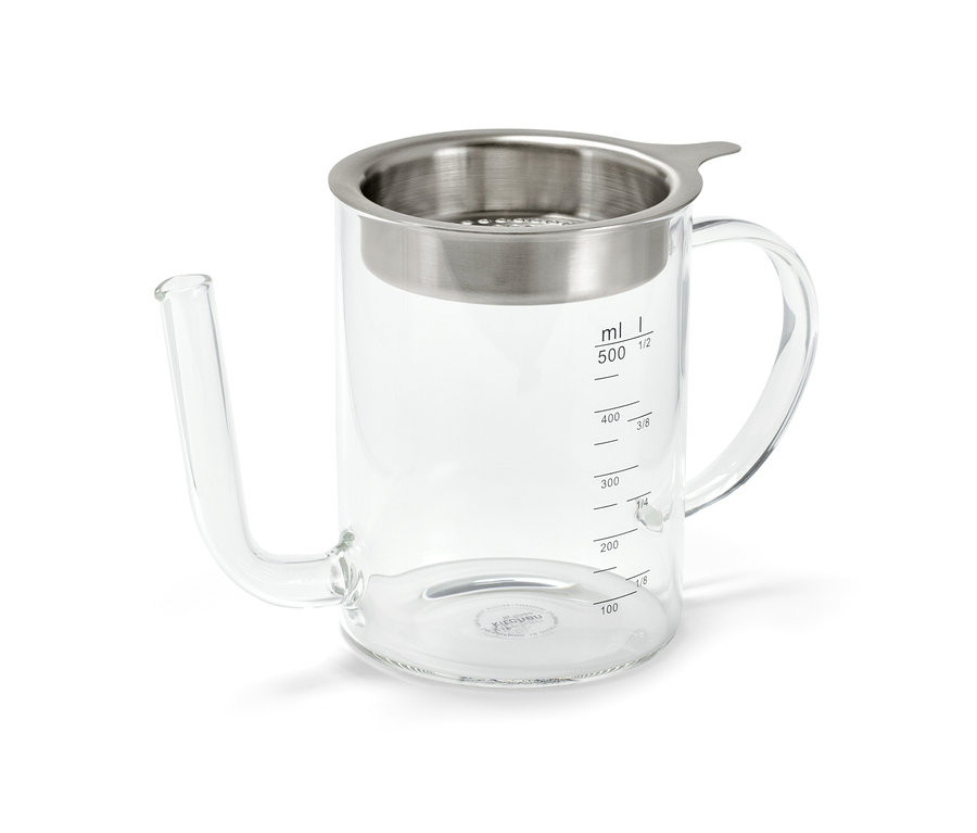 Egy átlátszó üveg zsírelválasztó kanna, 500ml-es.