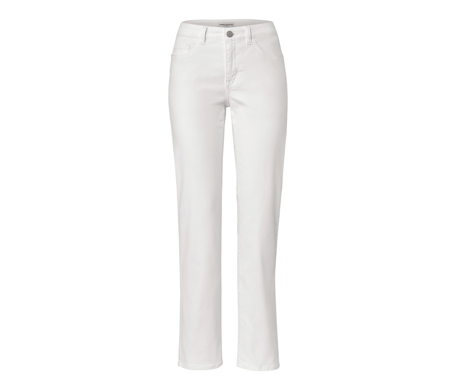 Egyenes szárú, fehér női farmernadrág.