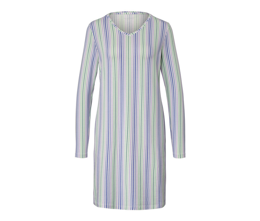 Csíkos, hosszú ujjú női hálóing.